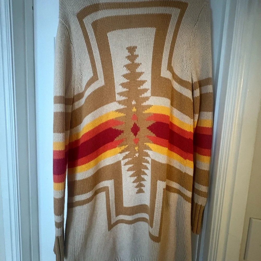 Pendleton Women's Cardigan in Cream, Orange, and Red - Picture 2 of 3